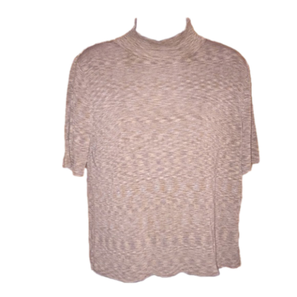 Composition Tan & Gray Light Academia Silk Turtle Neck T-Shirt Sweater Size M